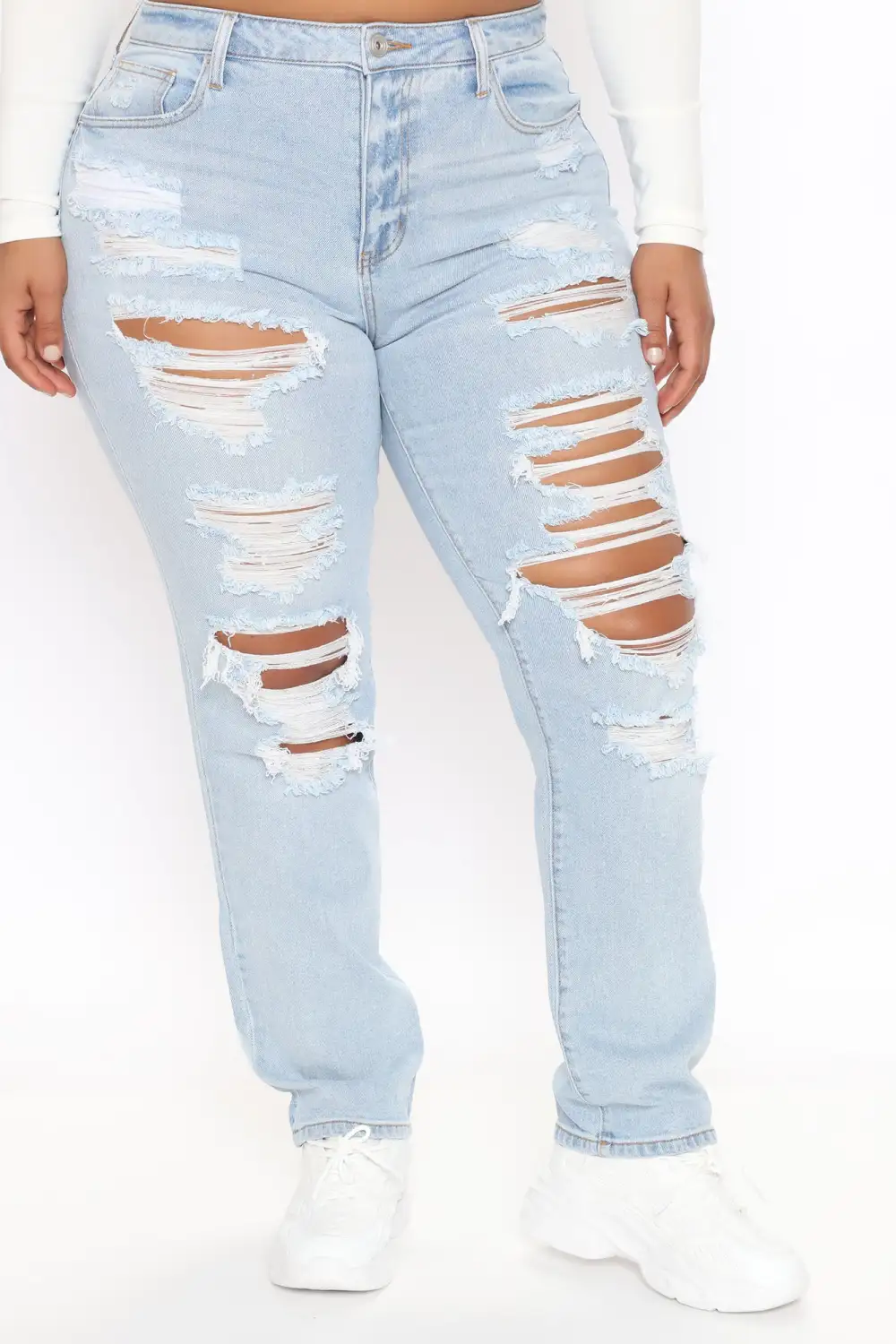 Favorite Getaway Destroyed Straight Leg Jeans - Light Blue Wash-Aldronix