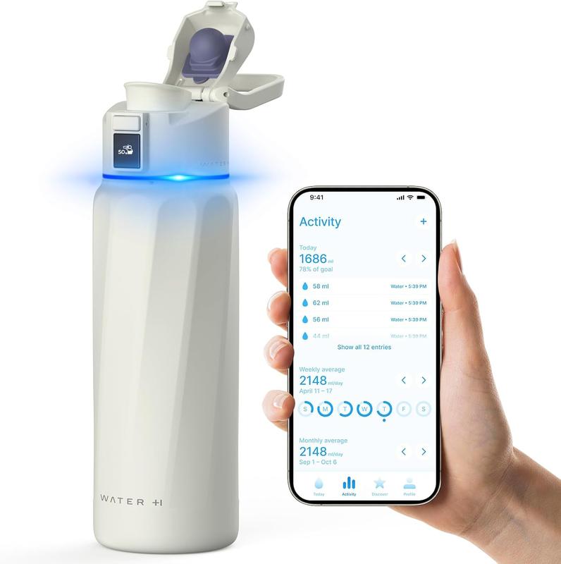 WATERH Boost Smart Water Bottle with APp - Vacuum Insulated Stainless Steel Thermal Cupfor Travel & Gym, Water Intake Tracker &Reminder, Portable Wide Mouth Water BottleIdeal-Aldronix