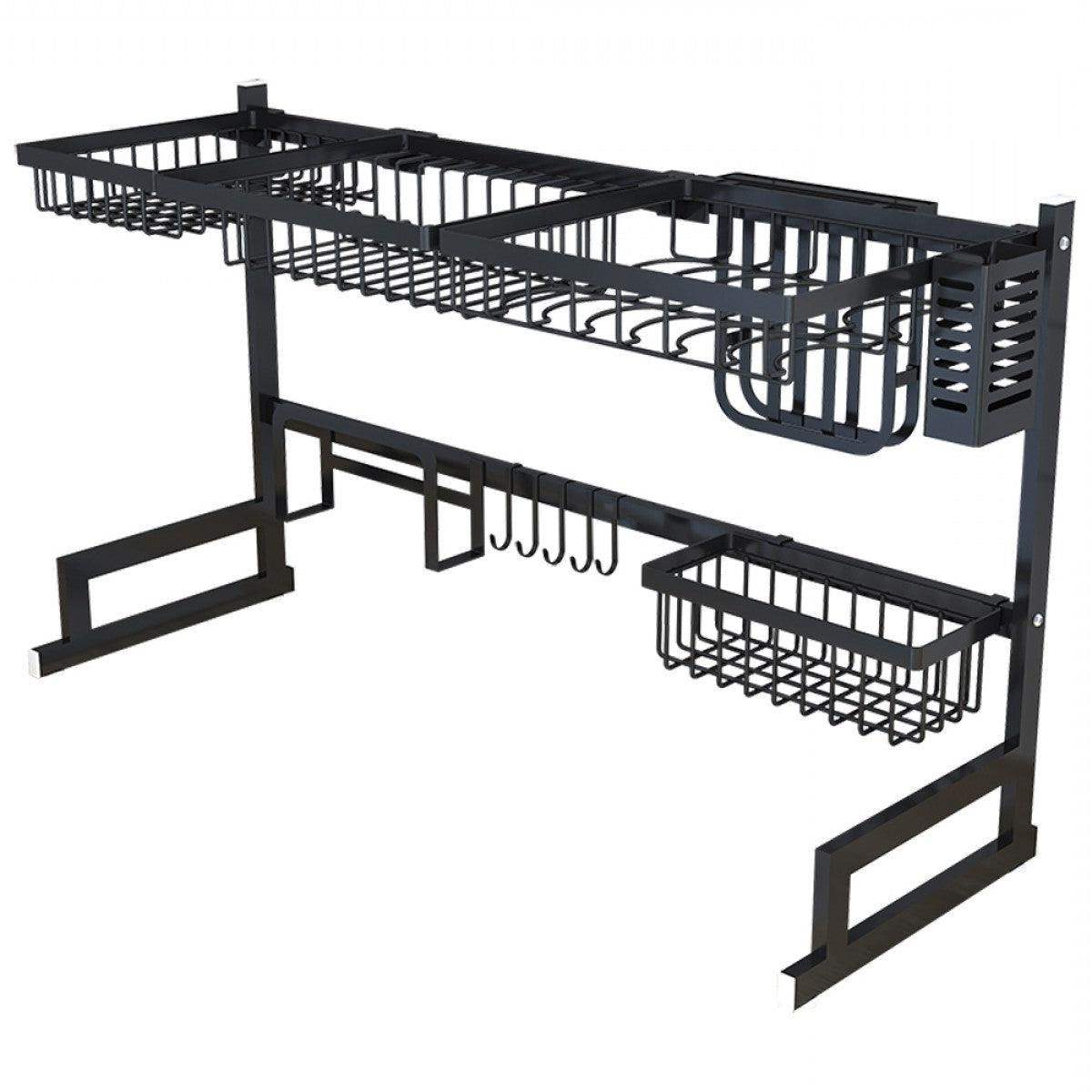 34.6" Stainless Steel Black Dish Drying Rack Over Kitchen Sink, Dishes and Utensils Draining Shelf-Aldronix