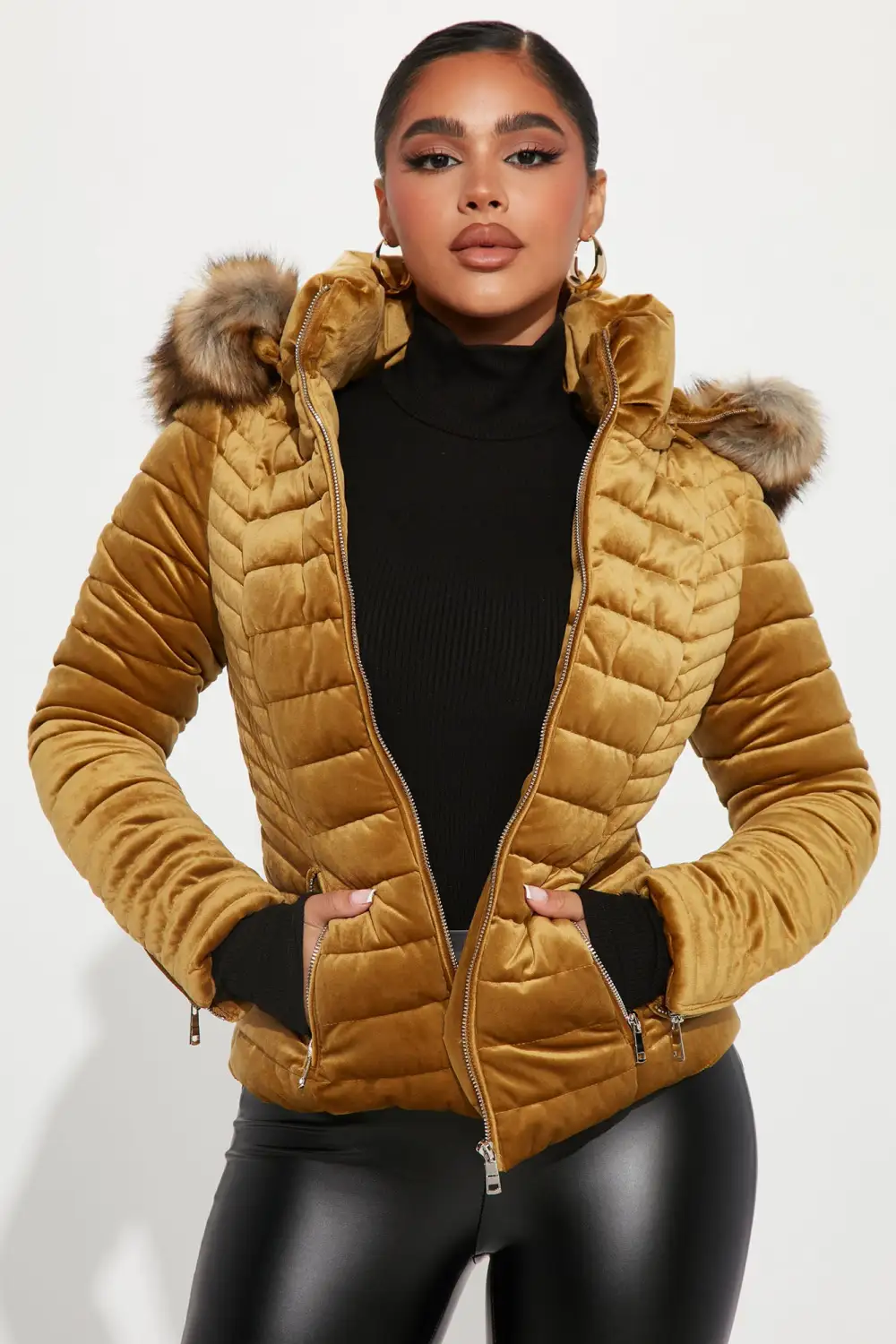 Always Ready Velvet Puffer Jacket - Gold-Aldronix