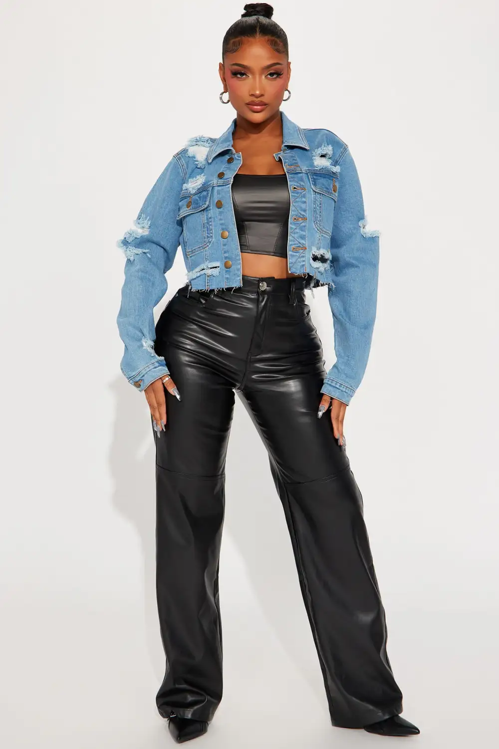 All Torn Up Crop Denim Jacket - Medium Wash-Aldronix