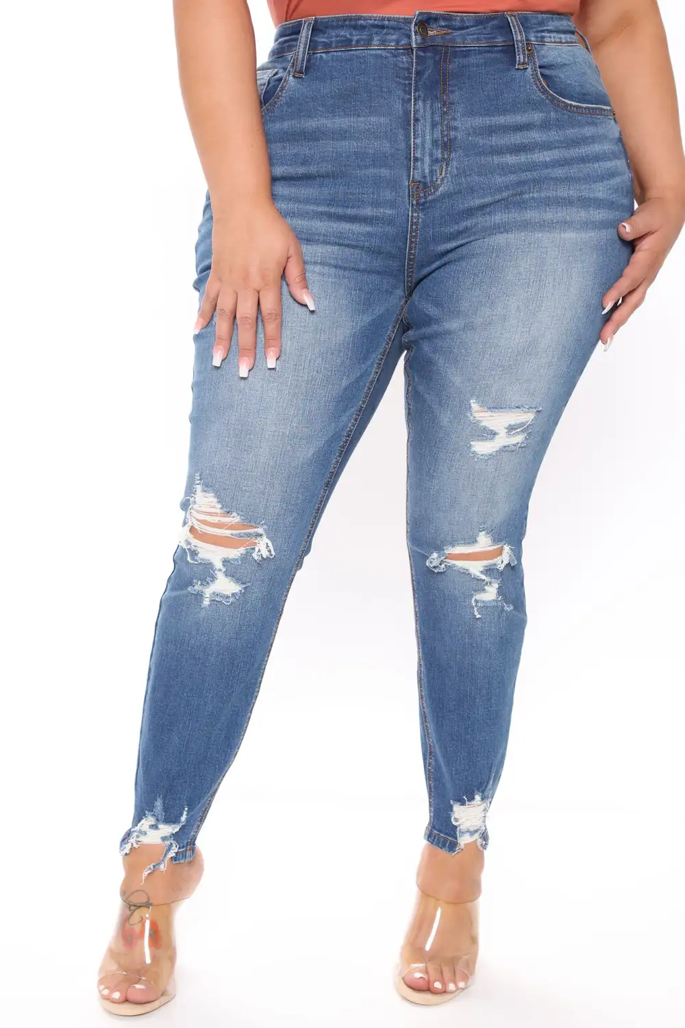 Ego Trip Mid Rise Jeans - Medium Blue Wash-Aldronix