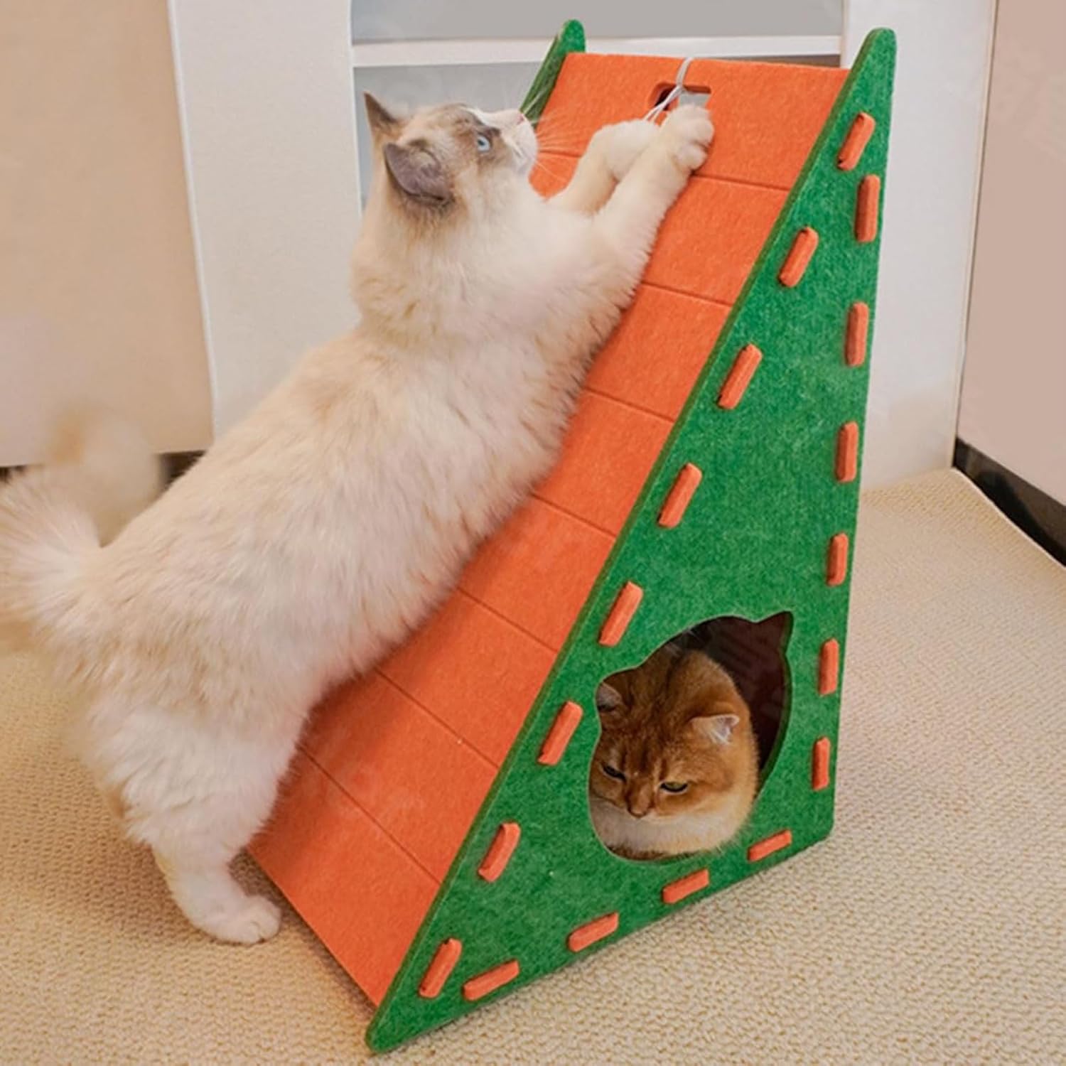 Cat Scratching Board, L/Triangular Shape Felt Scratching Pad, 3-in-1 Vertical Integrated Scrat Board with Cat Bed, Wear-Resistant Non-Shedding, Cats Claw Grinding Pad Rest and Entertainment (A)-Aldronix