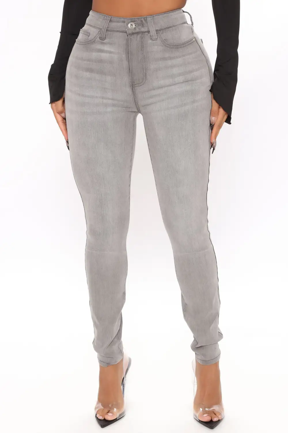 Lights Out High Rise Booty Lifting Skinny Jeans - Grey-Aldronix