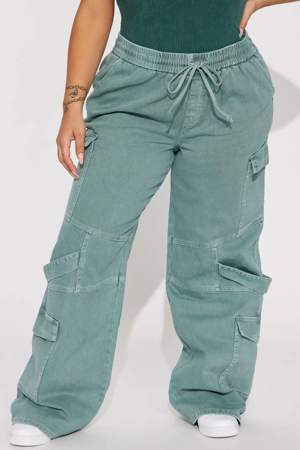 Know What To Do Non Stretch Cargo Jean - Green-Aldronix