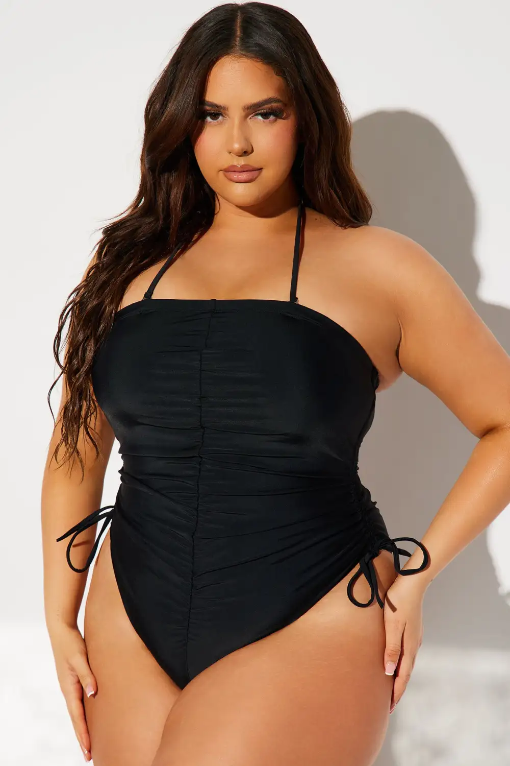 Eloise Ruched 1 Piece Swimsuit - Black-Aldronix