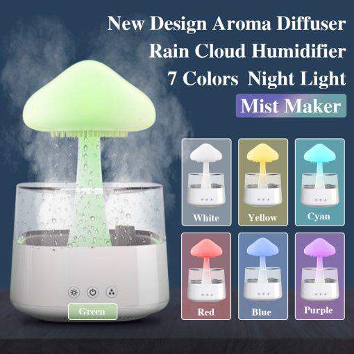 2-in-1 Desk Light Humidifier Rain Cloud Aromatherapy Essential Oil Zen Diffuser & Raining Cloud Night Light Mushroom Lamp-Aldronix