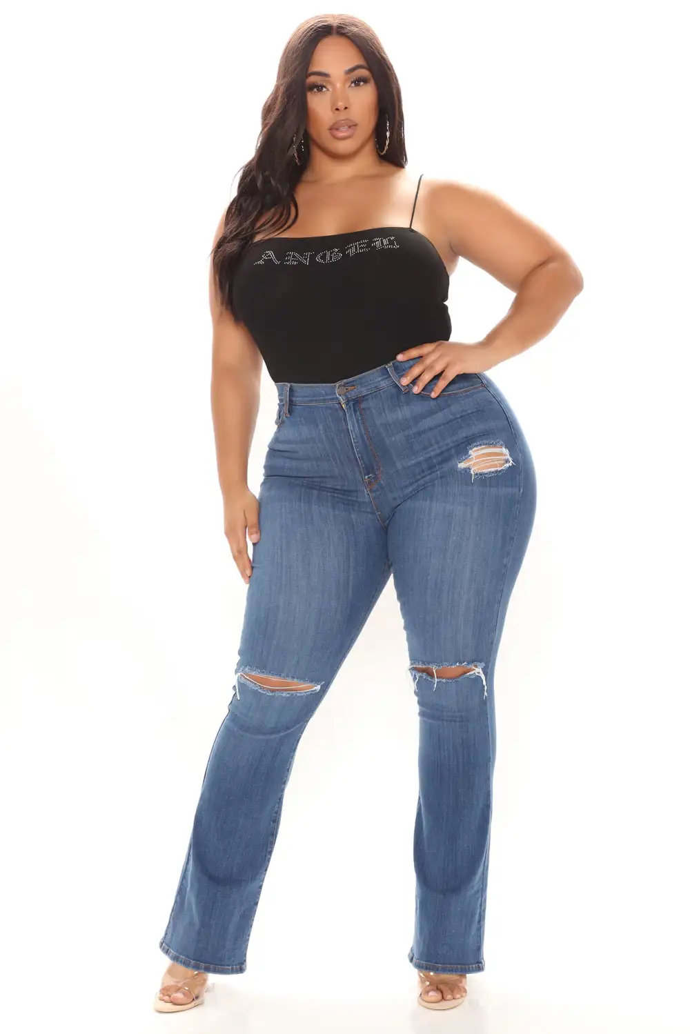 Luxurious Distressed Super Stretch Flare Jeans - Dark Wash-Aldronix