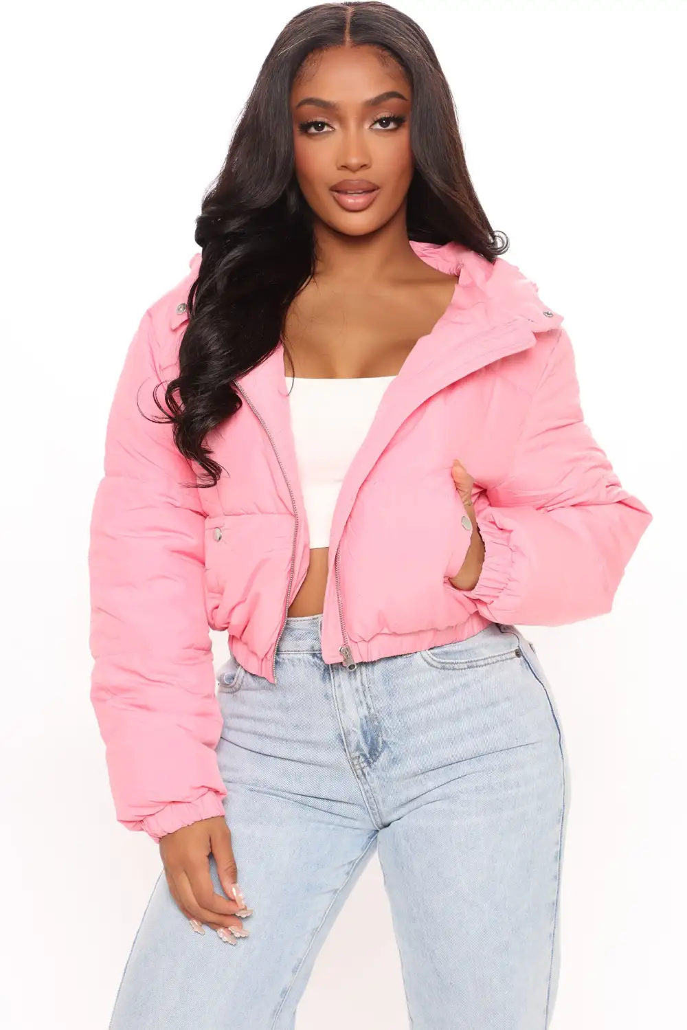Can't Be Beat Cropped Puffer Jacket - Pink-Aldronix