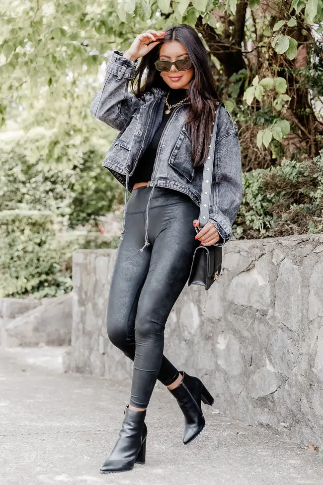 It's Your Choice Black Acid Washed Cropped Denim Jacket-Aldronix