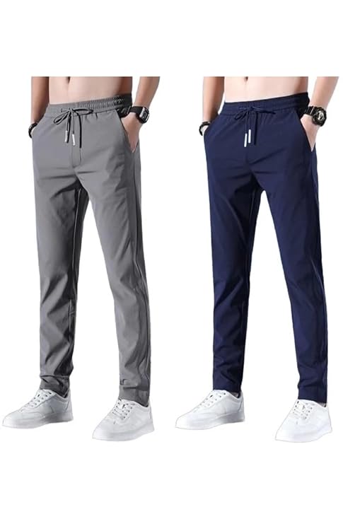Men's stretch Lycra track pants - gray and navy 2-pack combo