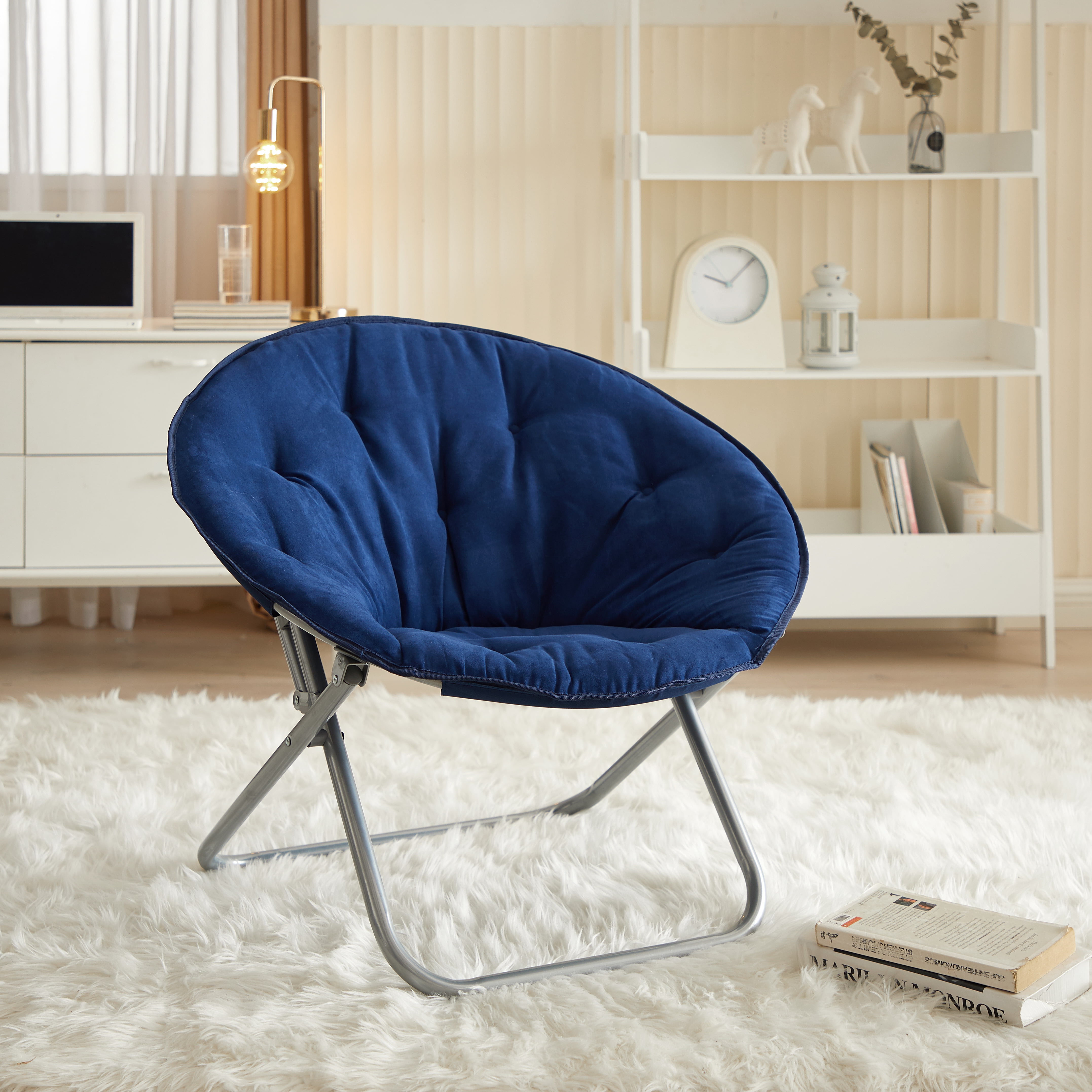 Large Super Soft Microsuede 30" Saucer Chair, Kids and Adults, White-Aldronix