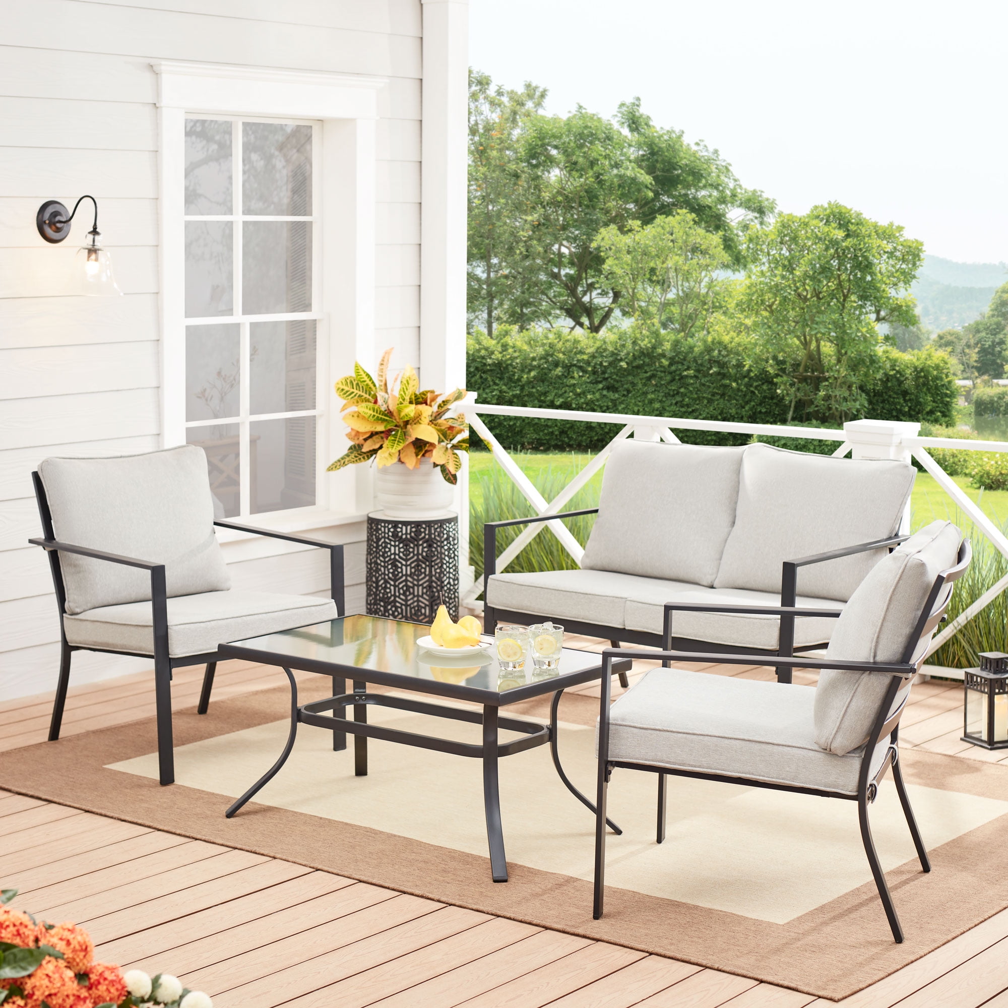 Stanton 4-Piece Steel Outdoor Patio Conversation Set, Red-Aldronix
