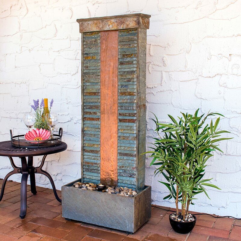 Outdoor Natural Stone Weather Resistant Floor Fountain with Light-Aldronix