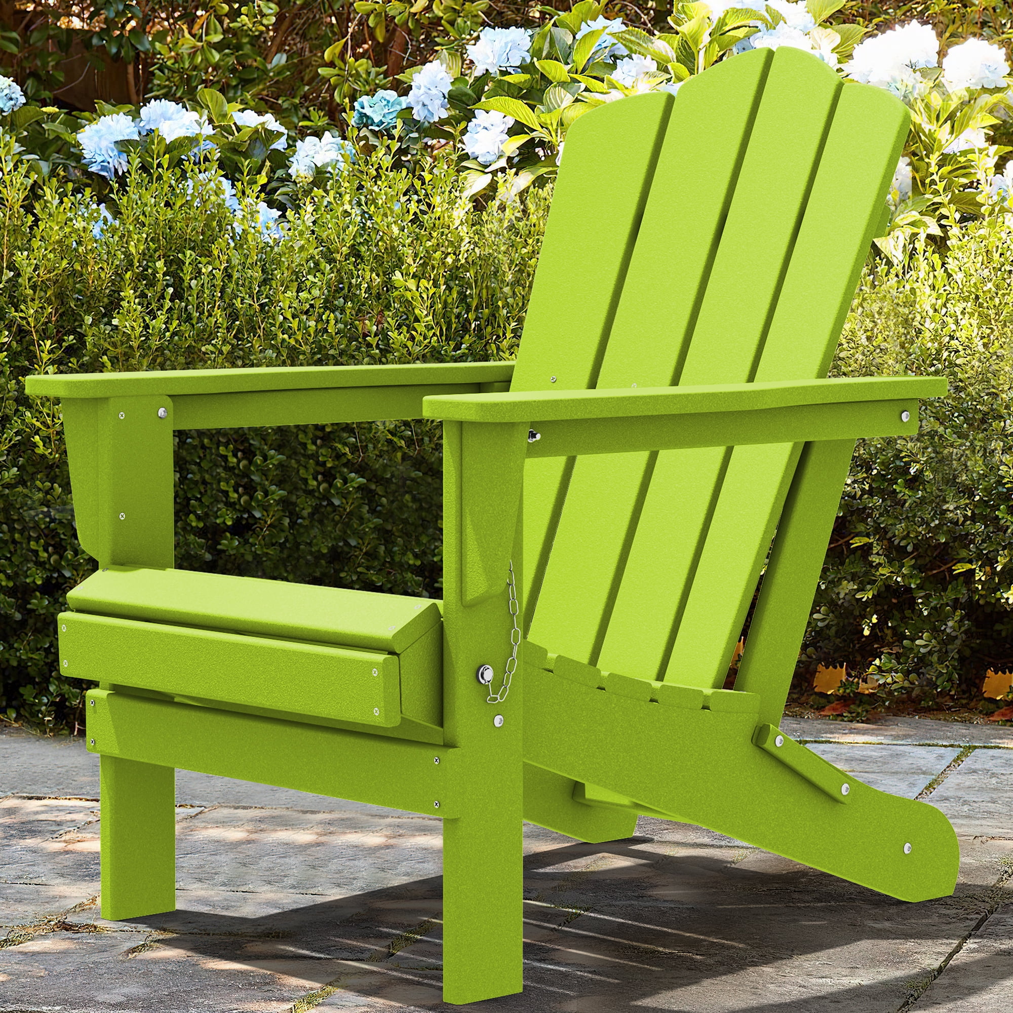 Outdoor Patio Folding HDPE Resin Adirondack Chair, Black-Aldronix