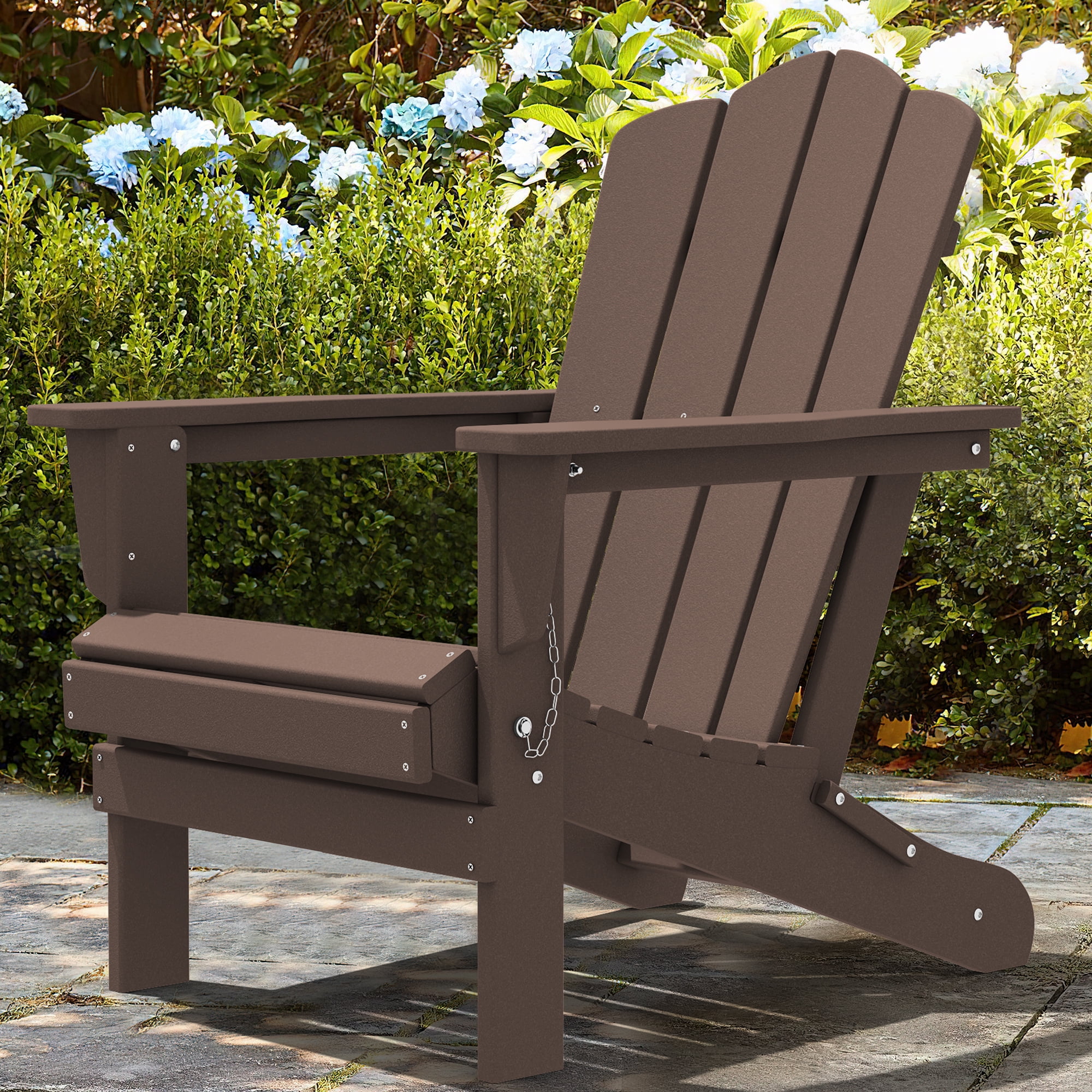 Outdoor Patio Folding HDPE Resin Adirondack Chair, Black-Aldronix