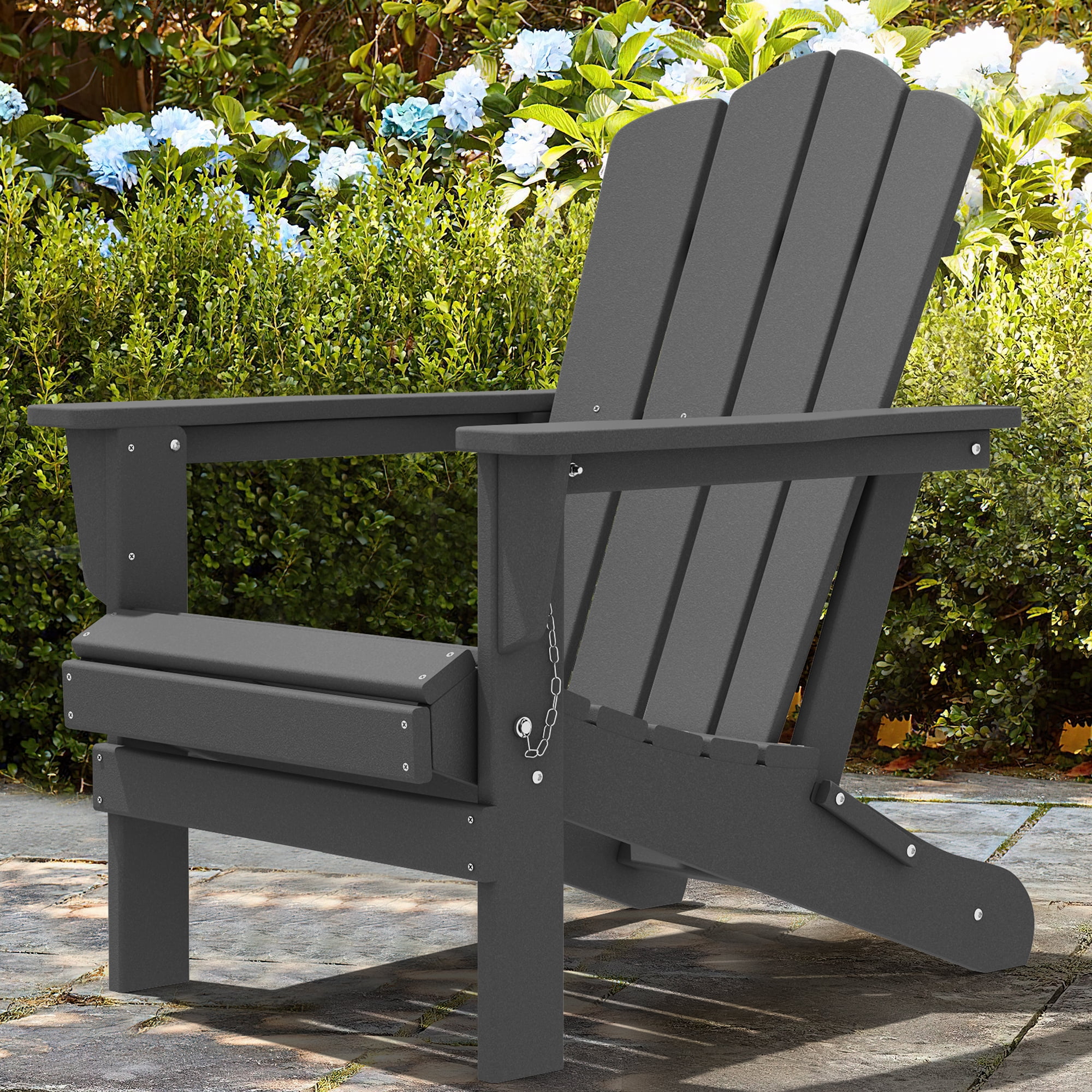 Outdoor Patio Folding HDPE Resin Adirondack Chair, Black-Aldronix