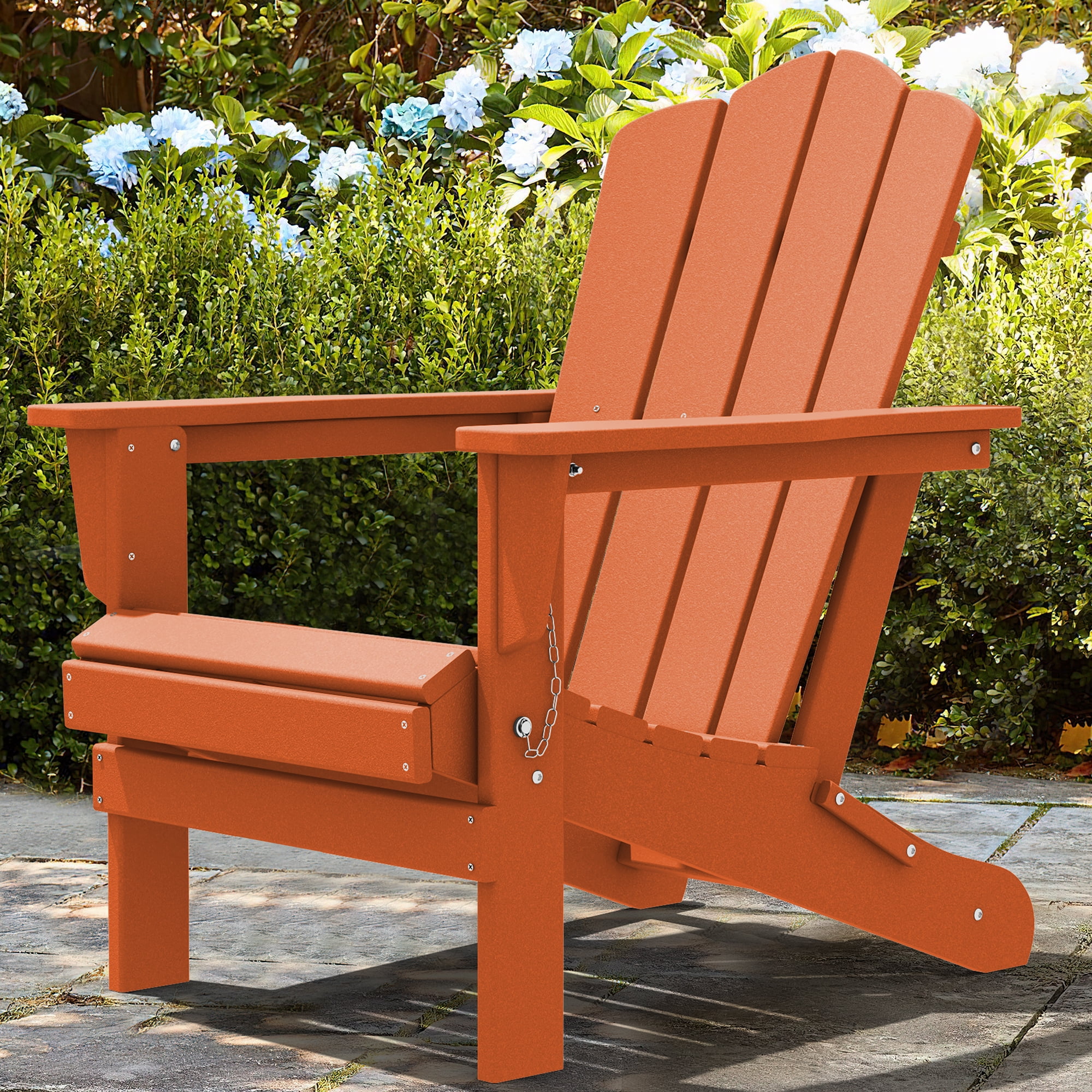 Outdoor Patio Folding HDPE Resin Adirondack Chair, Black-Aldronix