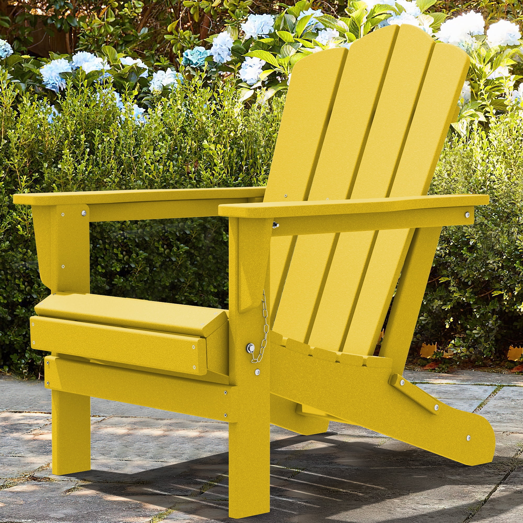 Outdoor Patio Folding HDPE Resin Adirondack Chair, Black-Aldronix