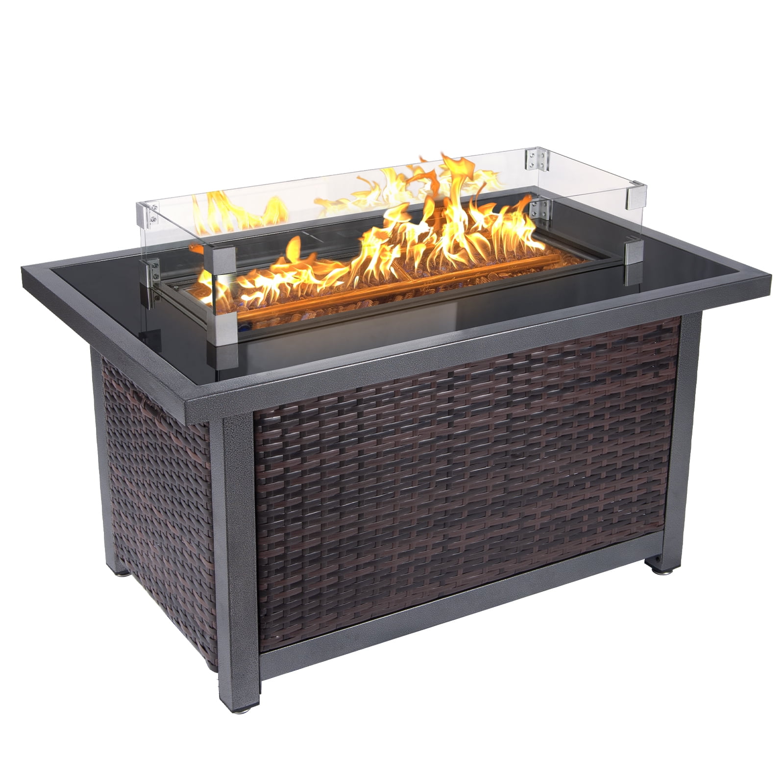 Fire Pit Table, 50,000 BTU Auto-Ignition Fire Pit with Wind Guard-Aldronix
