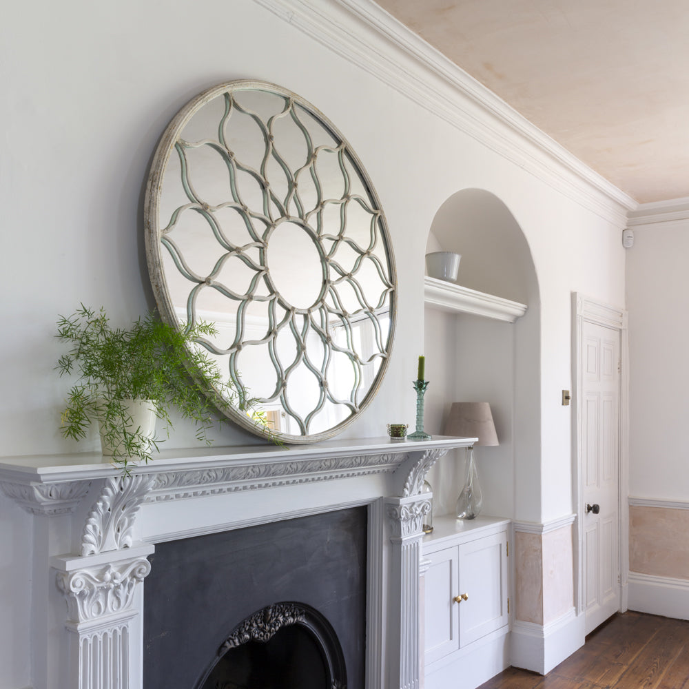 Decorative Round Mirror Antique White-Aldronix