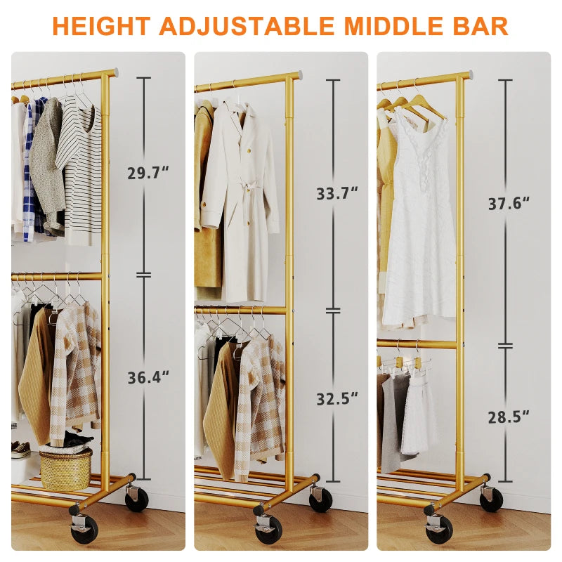 Rolling Clothes Rack, Heavy Duty with 410 lbs Capacity, Portable Double Rod Garment Rack for Hanging Clothes-Aldronix