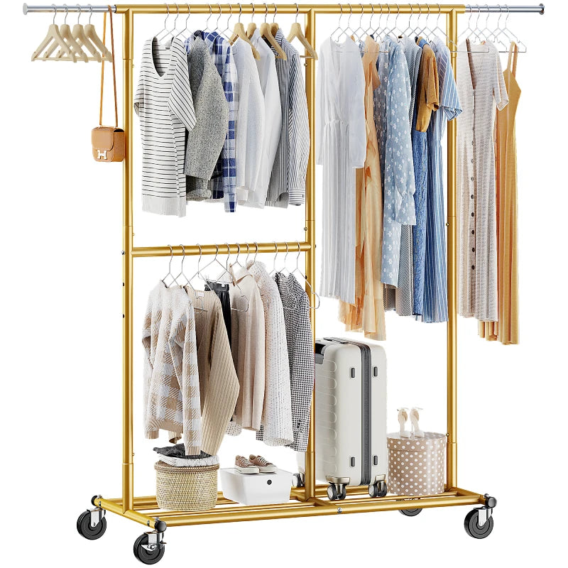 Rolling Clothes Rack, Heavy Duty with 410 lbs Capacity, Portable Double Rod Garment Rack for Hanging Clothes-Aldronix