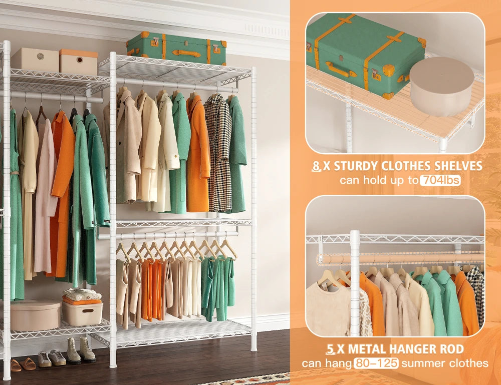 800 Lbs Heavy Duty Clothes Rack for Hanging Clothes, Metal, Portable & Freestanding Closet-Aldronix
