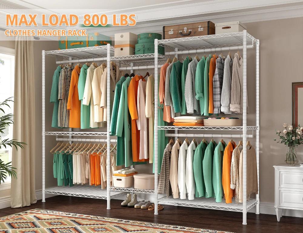 800 Lbs Heavy Duty Clothes Rack for Hanging Clothes, Metal, Portable & Freestanding Closet-Aldronix