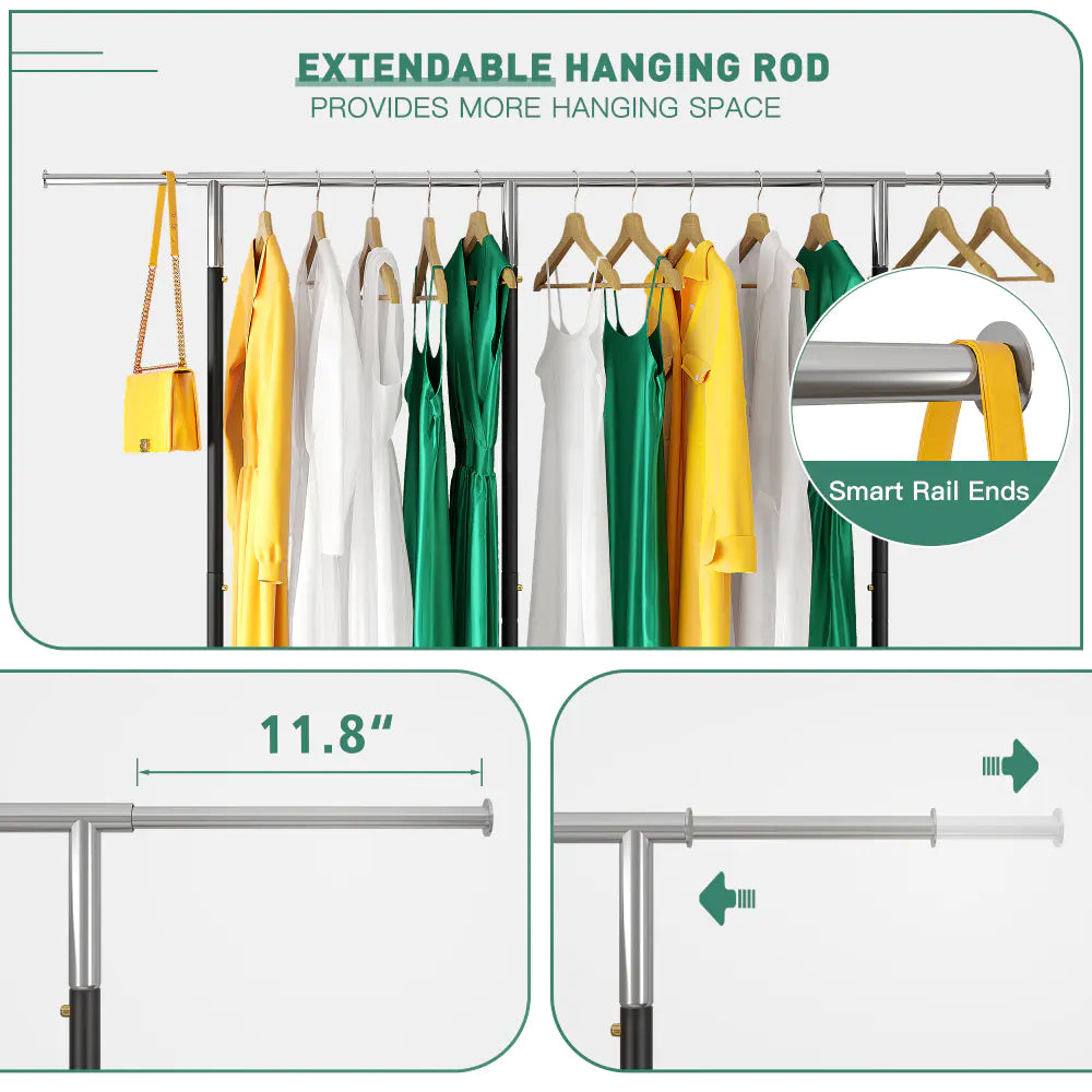 Rolling Clothes Rack, Heavy Duty with 410 lbs Capacity, Portable Double Rod Garment Rack for Hanging Clothes-Aldronix