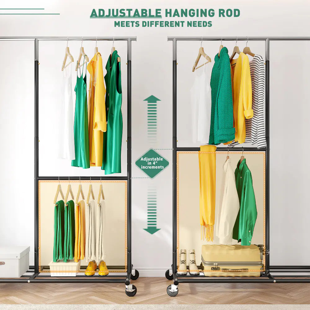 Rolling Clothes Rack, Heavy Duty with 410 lbs Capacity, Portable Double Rod Garment Rack for Hanging Clothes-Aldronix