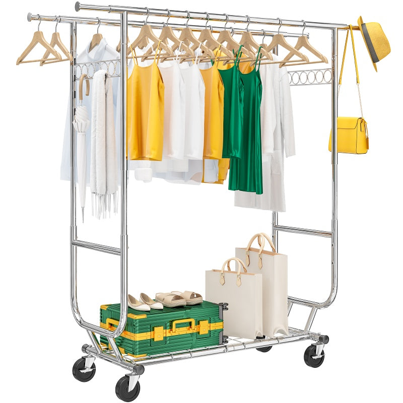600 LBS Commercial Metal Clothing Rack Double Rolling Hanging Clothes Rack for Bedroom-Aldronix