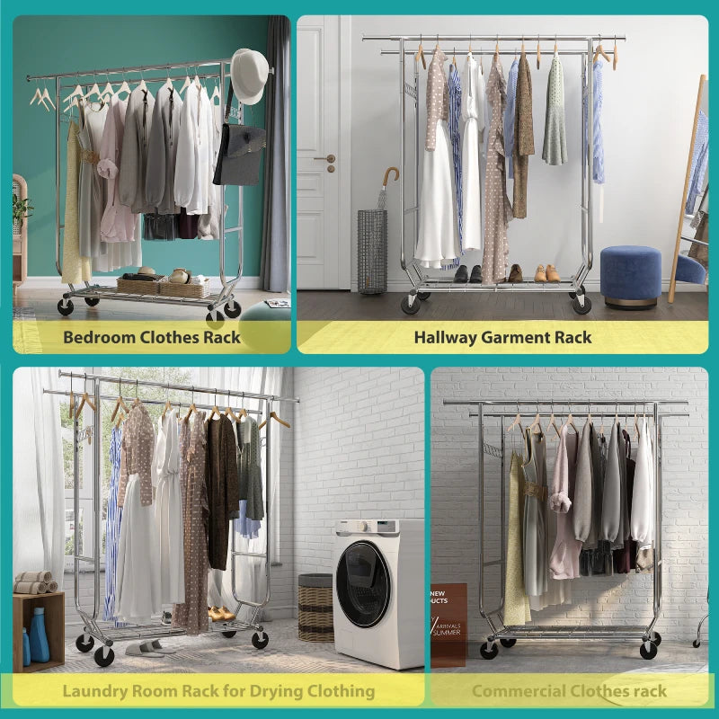 600 LBS Commercial Metal Clothing Rack Double Rolling Hanging Clothes Rack for Bedroom-Aldronix