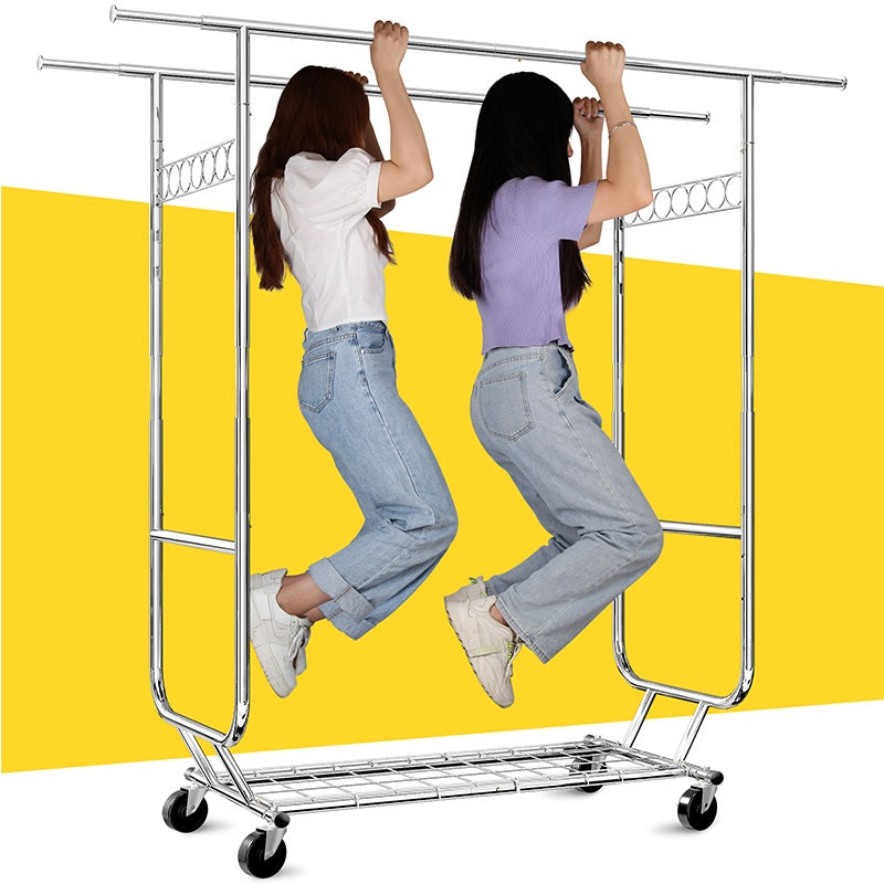 600 LBS Commercial Metal Clothing Rack Double Rolling Hanging Clothes Rack for Bedroom-Aldronix