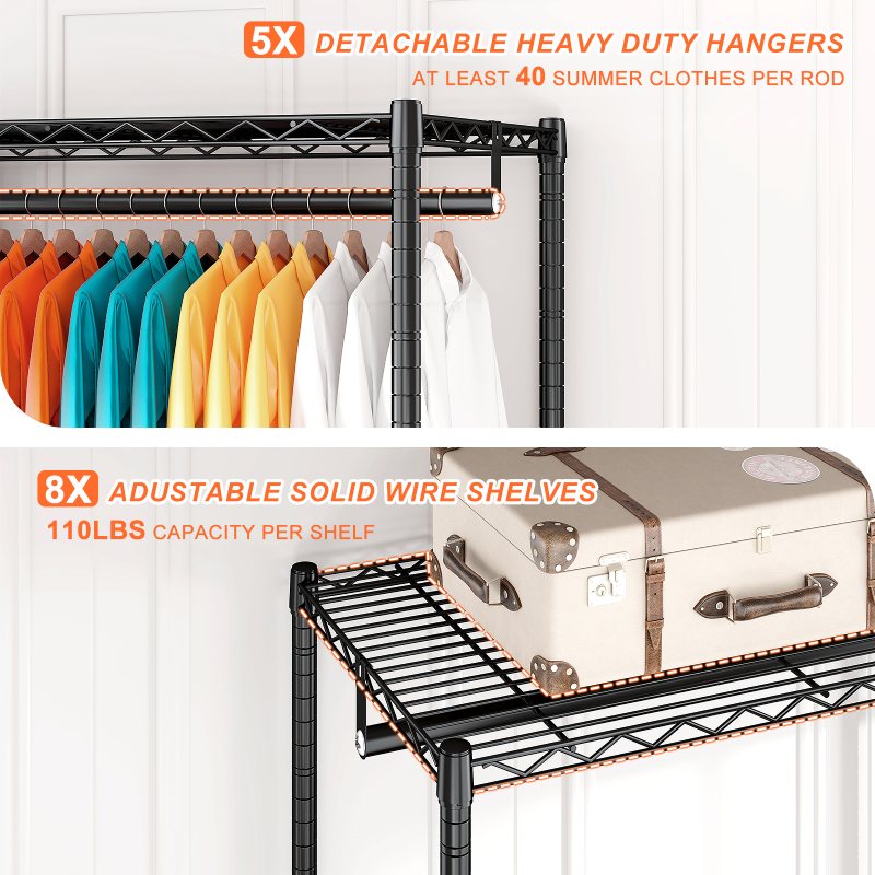 800 Lbs Heavy Duty Clothes Rack for Hanging Clothes, Metal, Portable & Freestanding Closet-Aldronix