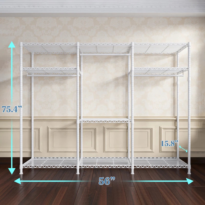 795 LBS White Clothing Rack, Portable & Metal Clothes Rack with Shelves-Aldronix