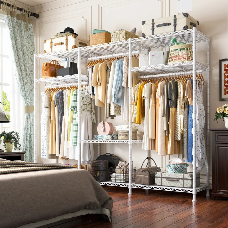 795 LBS White Clothing Rack, Portable & Metal Clothes Rack with Shelves-Aldronix