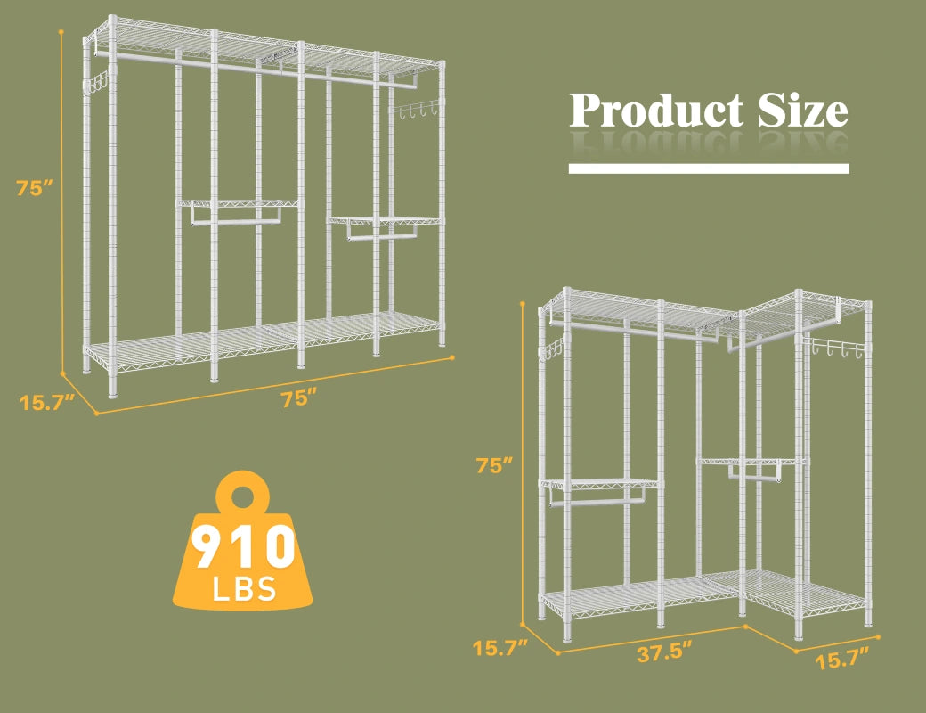 900lbs Adjustable Metal Clothing Rack Heavy Duty with Hooks-Aldronix