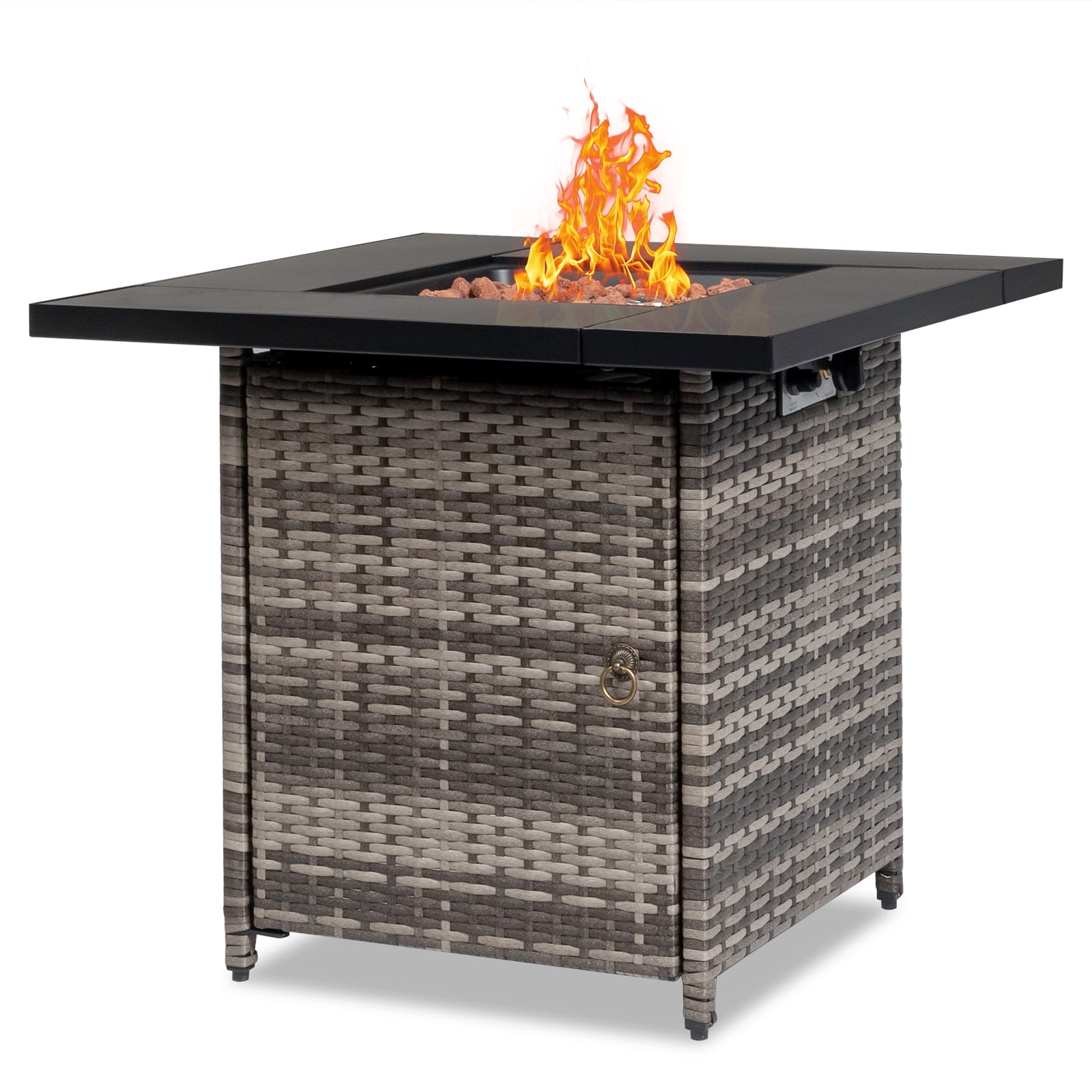 Square Propane Fire Pit Table, Outdoor Gas Fire Pit Table with Lava Rocks and Lid, Gas Heater for Bonfire Patio Garden Backyard, 28-Inch 50,000 BTU Auto-Ignition Fire Table, CSA Certification-Aldronix