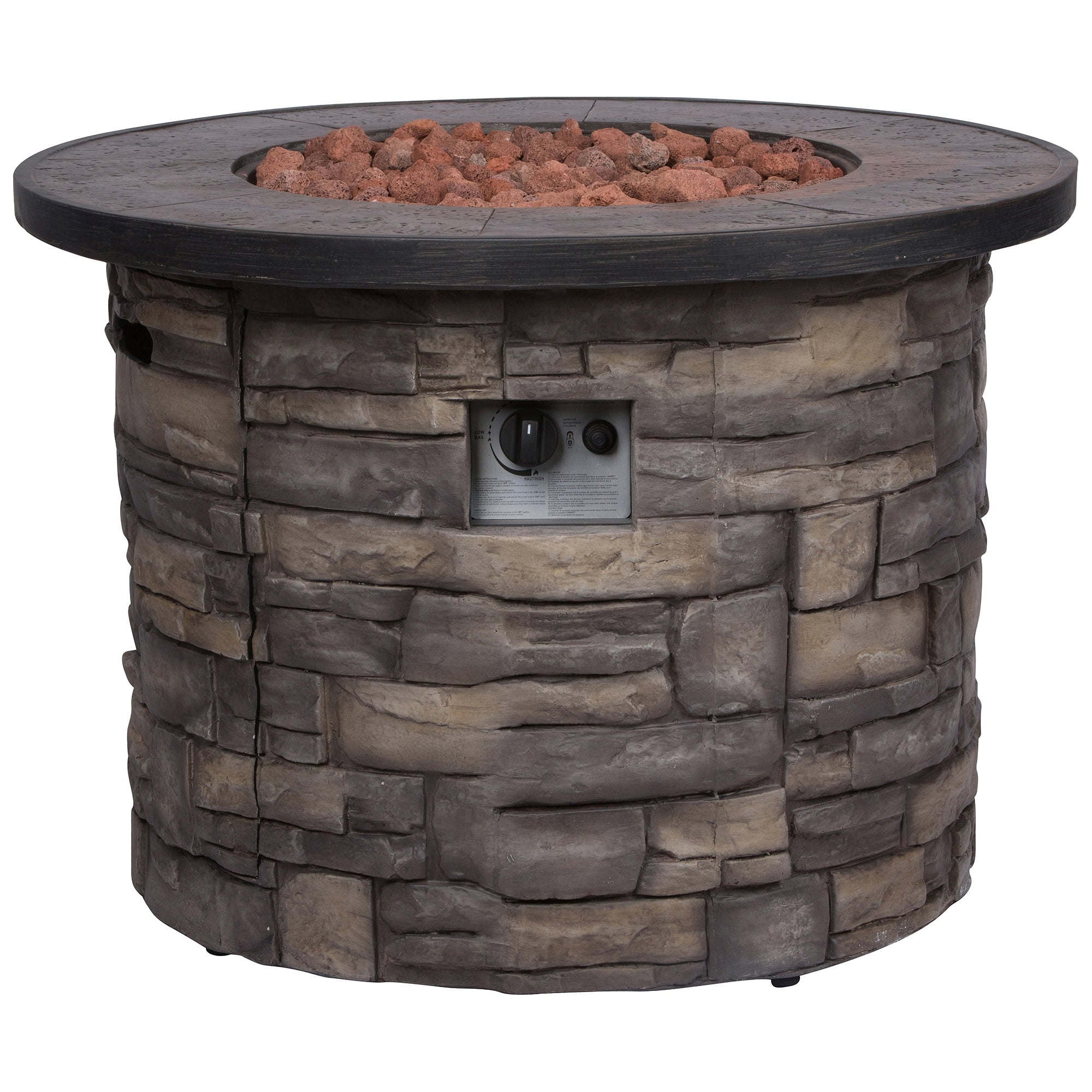 35 in. Round Outdoor Fire Pit Table - Stone-Aldronix