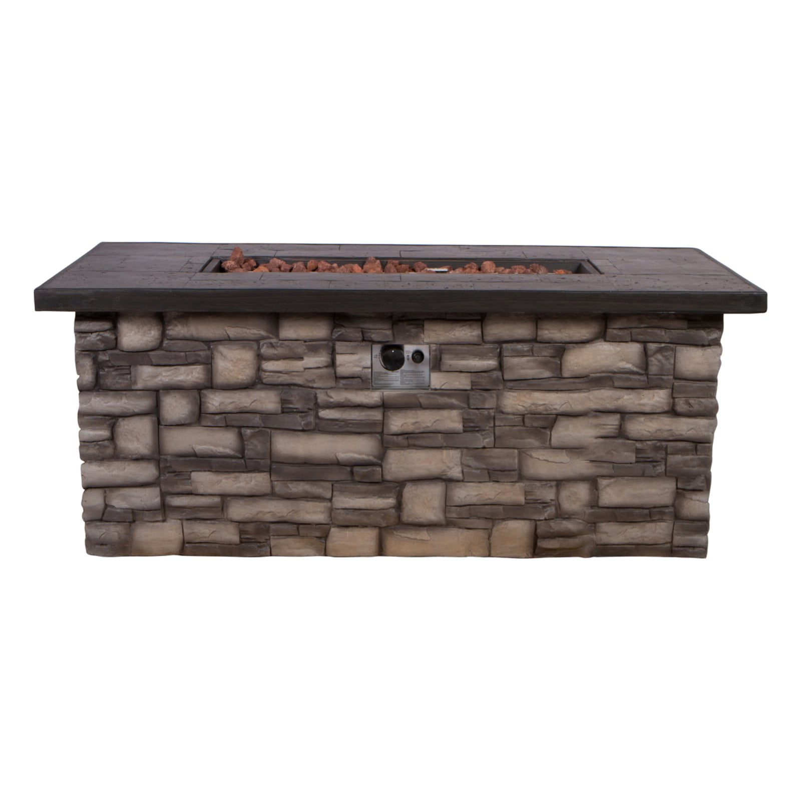 35 in. Round Outdoor Fire Pit Table - Stone-Aldronix