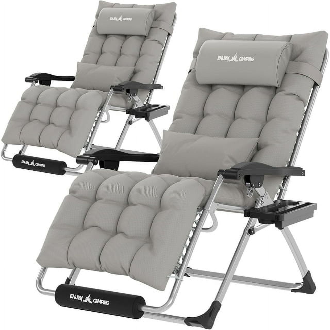 Oversized Zero Gravity Chair 33In XXL Patio Reclining Chair with Cushion, Outdoor Folding Adjustable Recliner with Cup Holder, Foot Rest & Padded Headrest, Support 500LB, Black-Aldronix