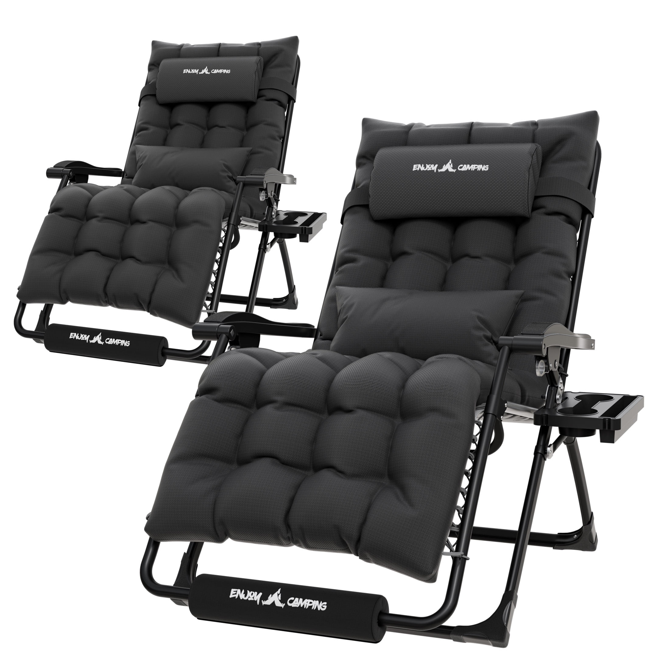 Oversized Zero Gravity Chair 33In XXL Patio Reclining Chair with Cushion, Outdoor Folding Adjustable Recliner with Cup Holder, Foot Rest & Padded Headrest, Support 500LB, Black-Aldronix