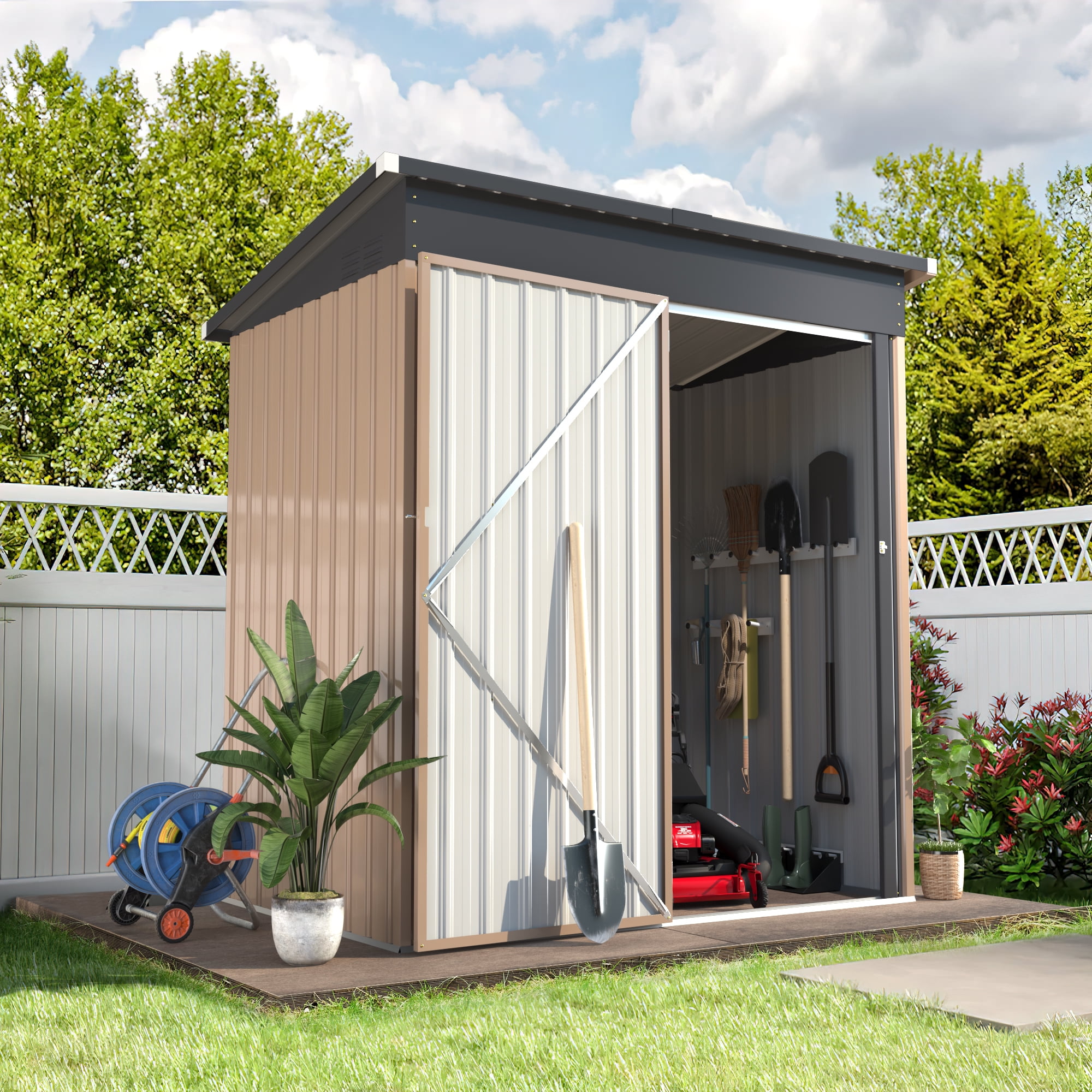 5 x 3 ft. Outdoor Metal Storage Shed with Sliding Roof & Lockable Door for Backyard, Garden-Aldronix