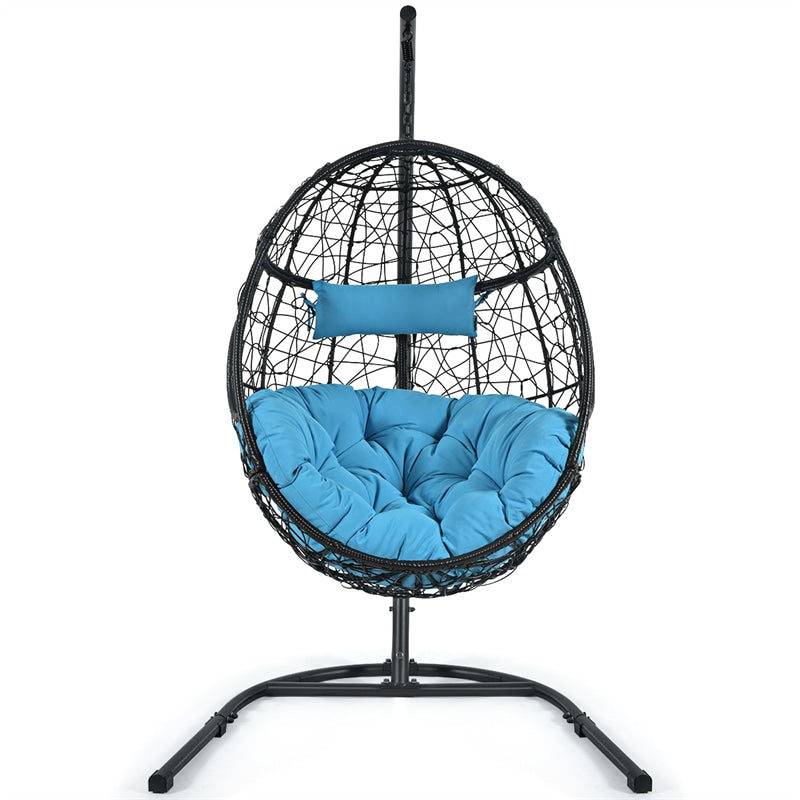 Outdoor Hanging Egg Chair Swing Hammock Chair Set with Stand & Cushion-Aldronix