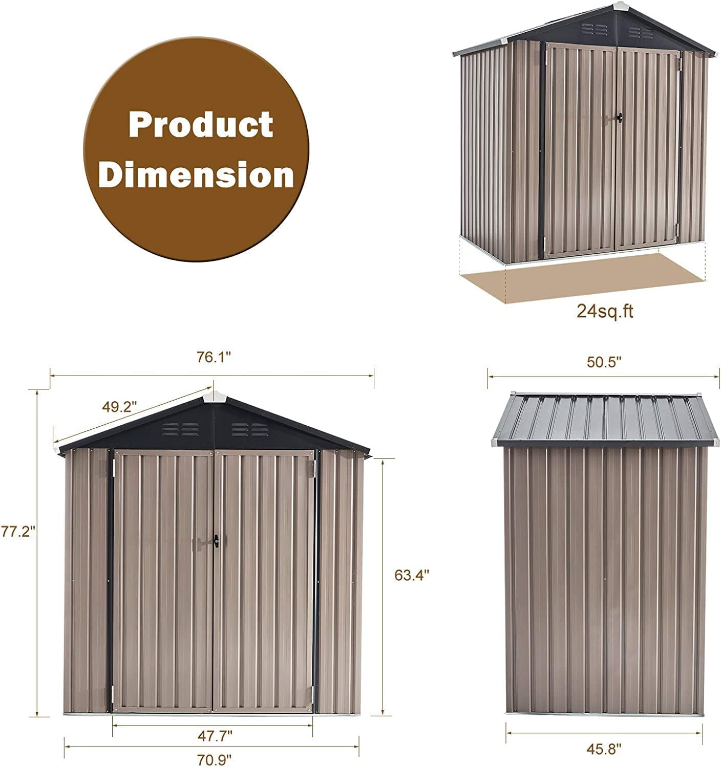5 x 3 ft. Outdoor Metal Storage Shed with Sliding Roof & Lockable Door for Backyard, Garden-Aldronix