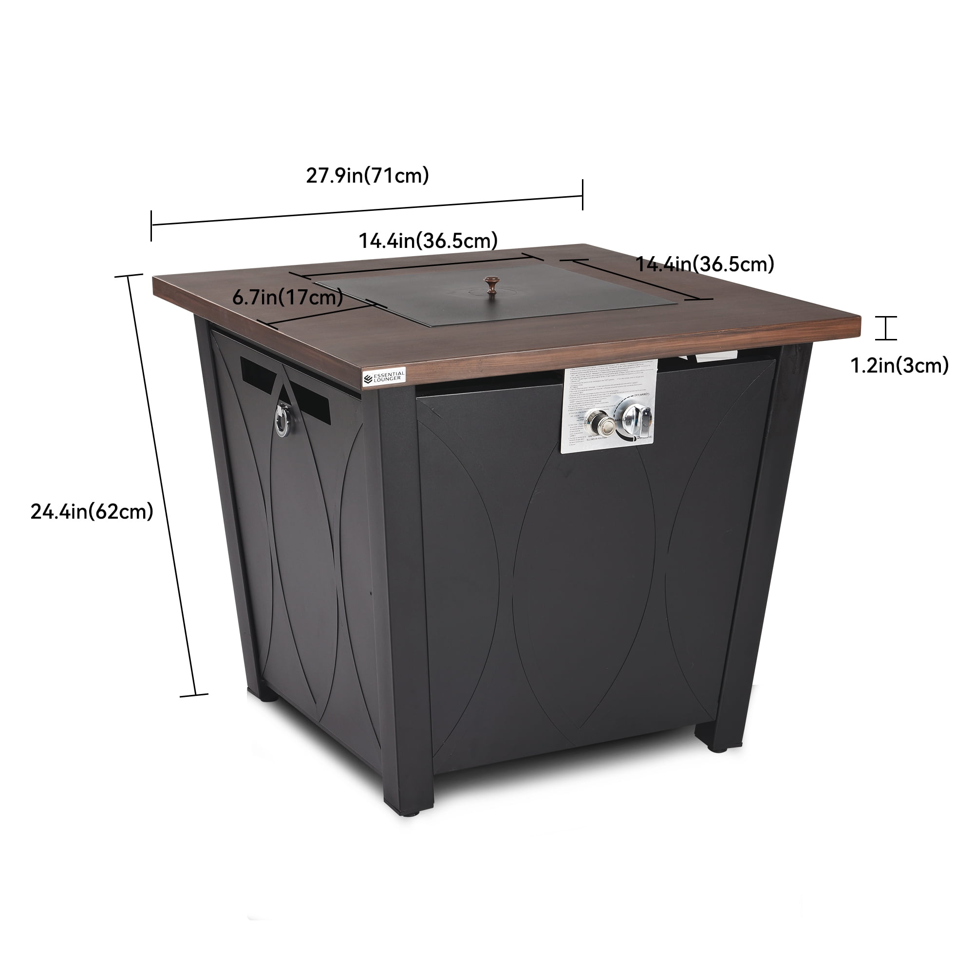 28" Propane Gas Fire Pit Table, 50000 BTU Steel Fire Table with Lid and Waterproof Cover, Black-Aldronix