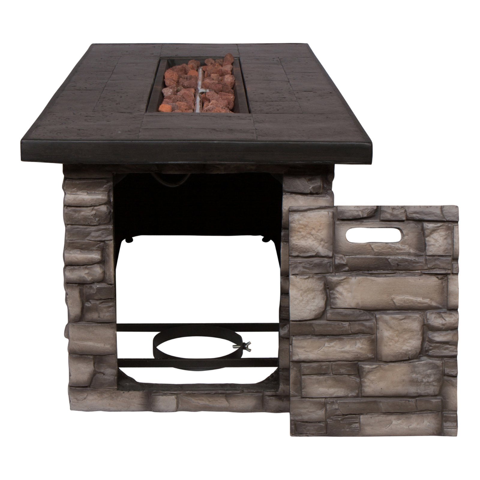 35 in. Round Outdoor Fire Pit Table - Stone-Aldronix