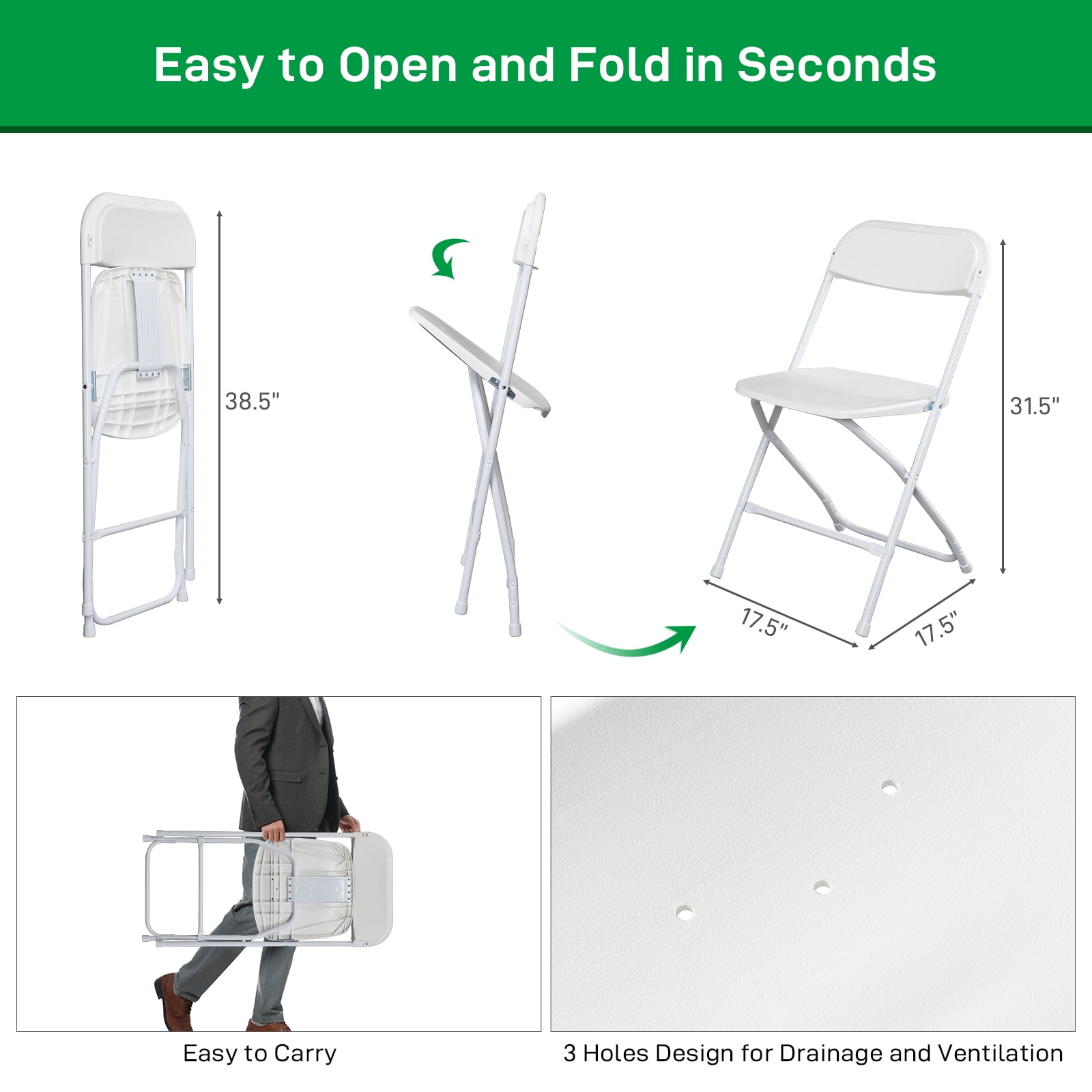10 Pcs Folding Chairs for Wedding, Commercial Activities, White-Aldronix