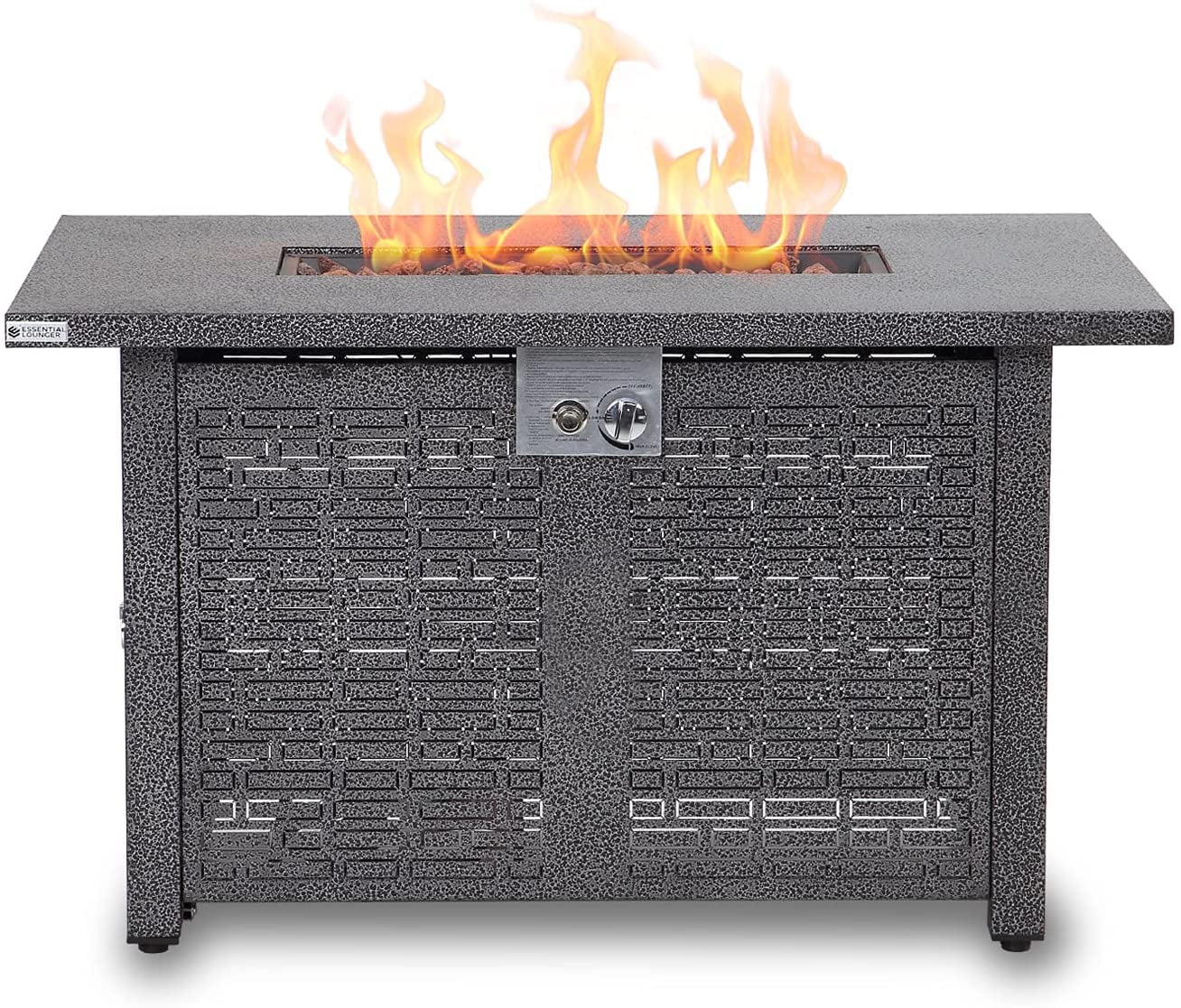 28" Propane Gas Fire Pit Table, 50000 BTU Steel Fire Table with Lid and Waterproof Cover, Black-Aldronix